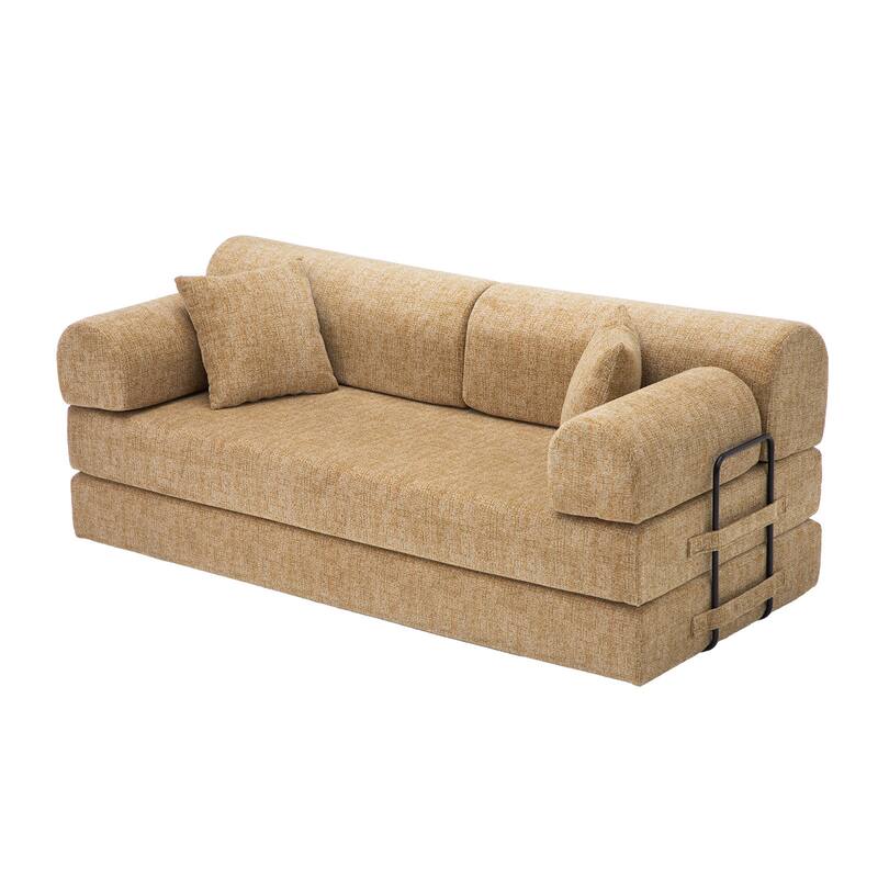 Convertible Sleeper Sofa Bed with Cylindrical Pillow, Corduroy Folding Mattress Couch, Floor Sofa Lounge Couch for Bedroom