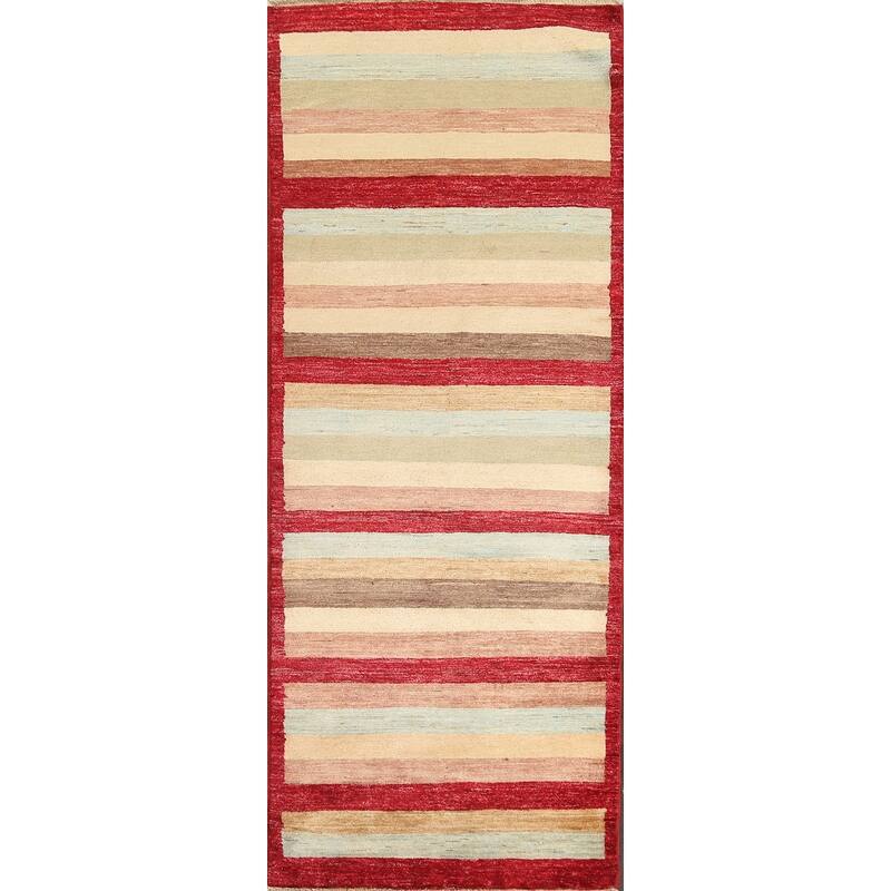 Striped Gabbeh Kashkoli Oriental Wool Runner Rug Hand-knotted Carpet - 2'9" x 7'11"