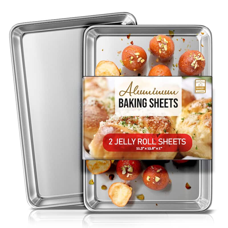 JoyTable Aluminum Steel Non-stick Baking Sheet/Cookie Sheet Set - Jelly Roll Sheet Pan - 2 Piece