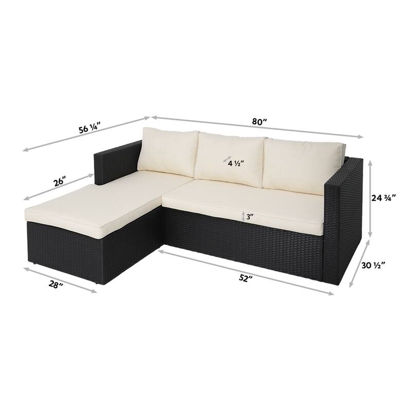Maypex 3 Piece Wicker Sectional Conversation Set with Cushions Grey
