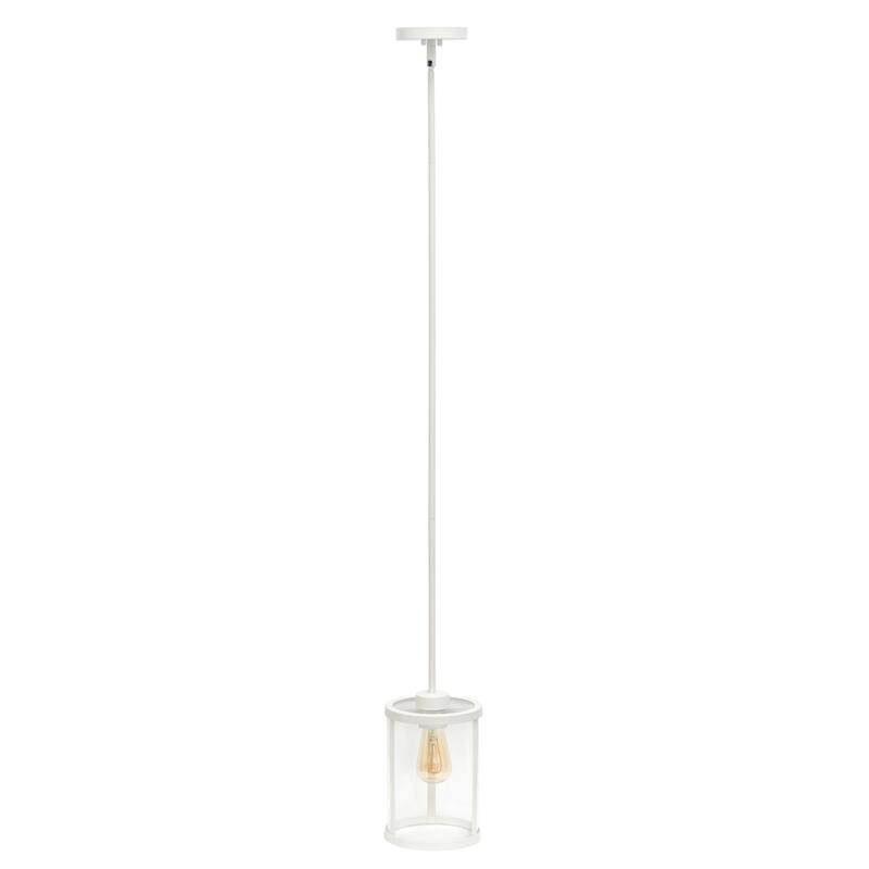 Adjustable Pendant Light - Metal & Glass 1-Light - Kitchen Island, Foyer, Hallway - White Finish - 9.5