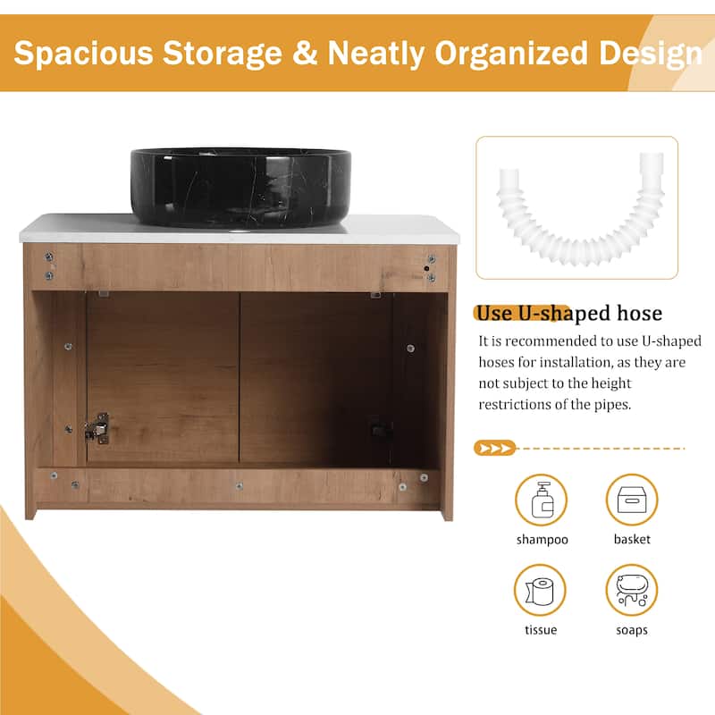 Malwee 24"/30" Floating Bathroom Vanity, Wall Mounted Bathroom Vanity with Ceramic Sink and Soft Close Door