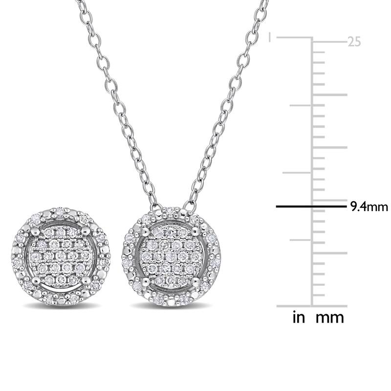 Miadora 1/2ct TDW Diamond Clustered Halo Stud Earrings and Necklace Set in Sterling Silver