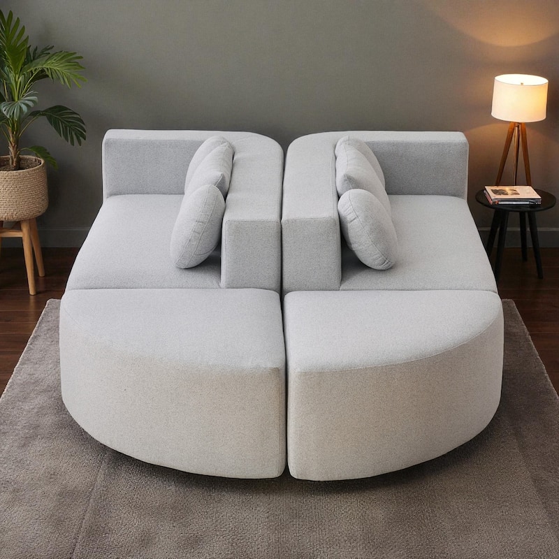 114.9" Modular Sectional Boneless Couch Sofa Bed with Deep Seats and Curved Design, Boucle Upholstered Sofa for Living Room