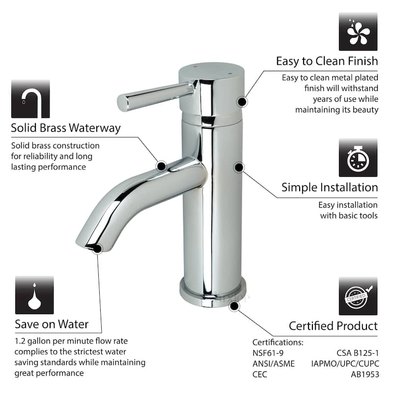 Luxier BSH03-S Single Handle Single Hole Bathroom Faucet with Drain