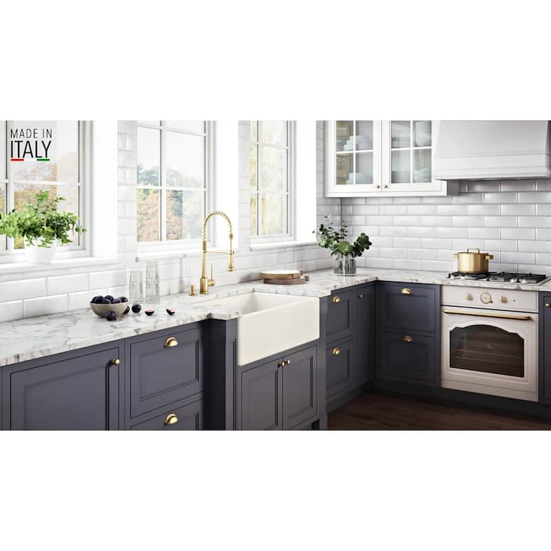 Ruvati 30 x 20 inch Fireclay Reversible Farmhouse Apron-Front Kitchen Sink Single Bowl - Biscuit - RVL2100BS