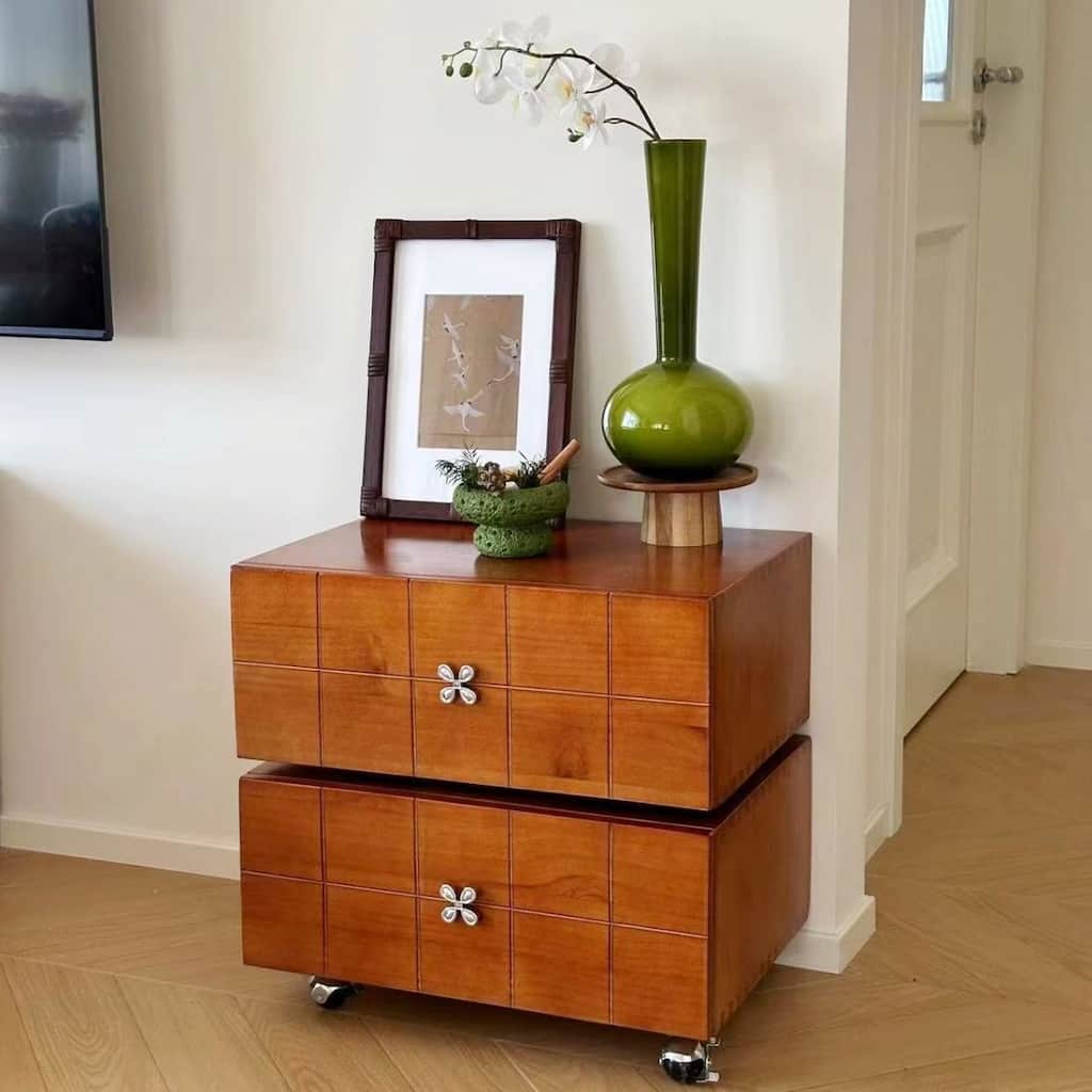 Retro Rotating Nightand with Storage, Side Table for Bedroom & Living Room