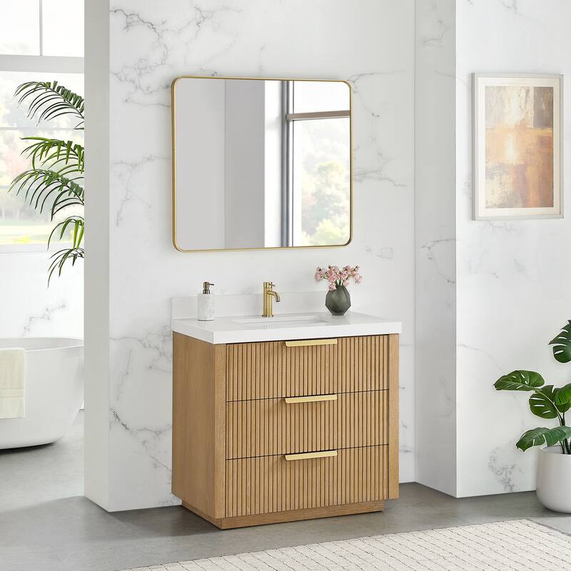 Santarem Single Vanity with Pure White Quartz Stone Top without Mirror