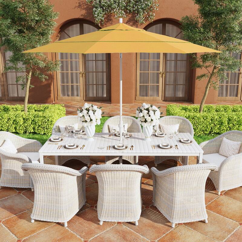 California Umbrella 11' Rd. Aluminum Patio Umbrella, Crank Lift, Collar Tilt, Dbl Wind Vent, White Finish, Sunbrella Fabric - Wheat