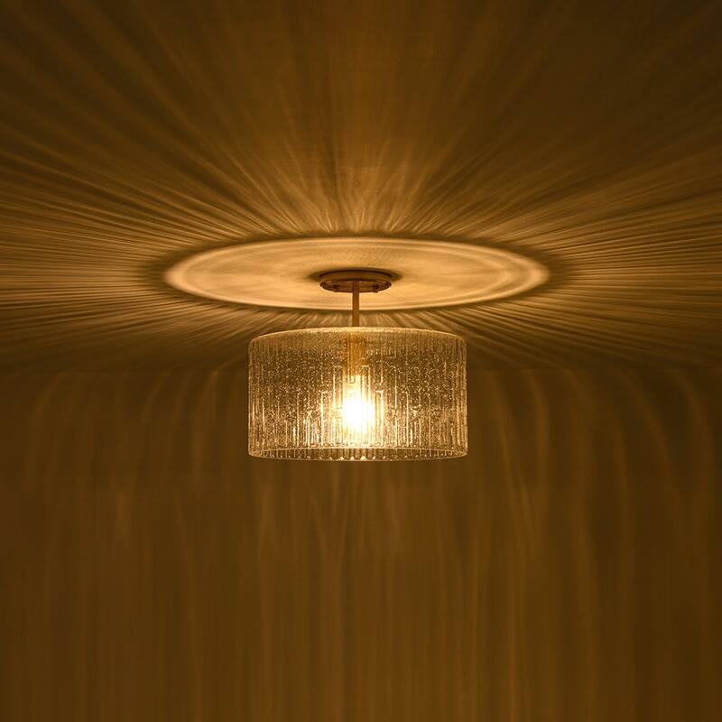 1-Light Clear Embossed Seeded Glass Drum Semi Flush Mount / Pendant