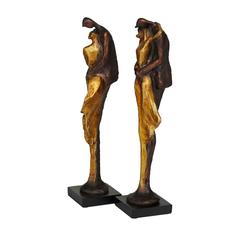 Bronze Polystone People Decorative Sculpture (Set of 2)
