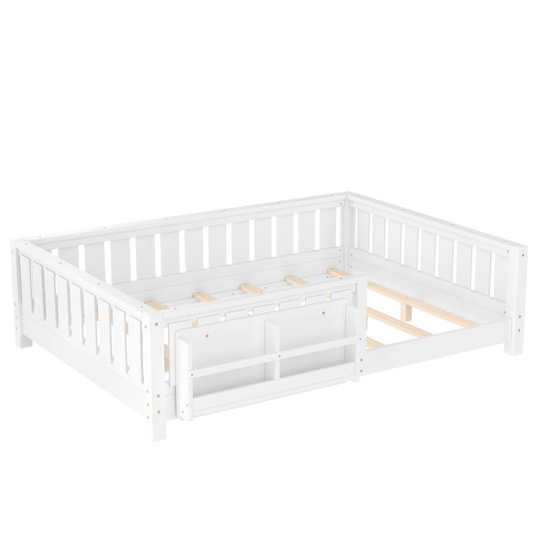 Montessori Floor Bed Low Profile Kids Bed with Rails & Bookshelf