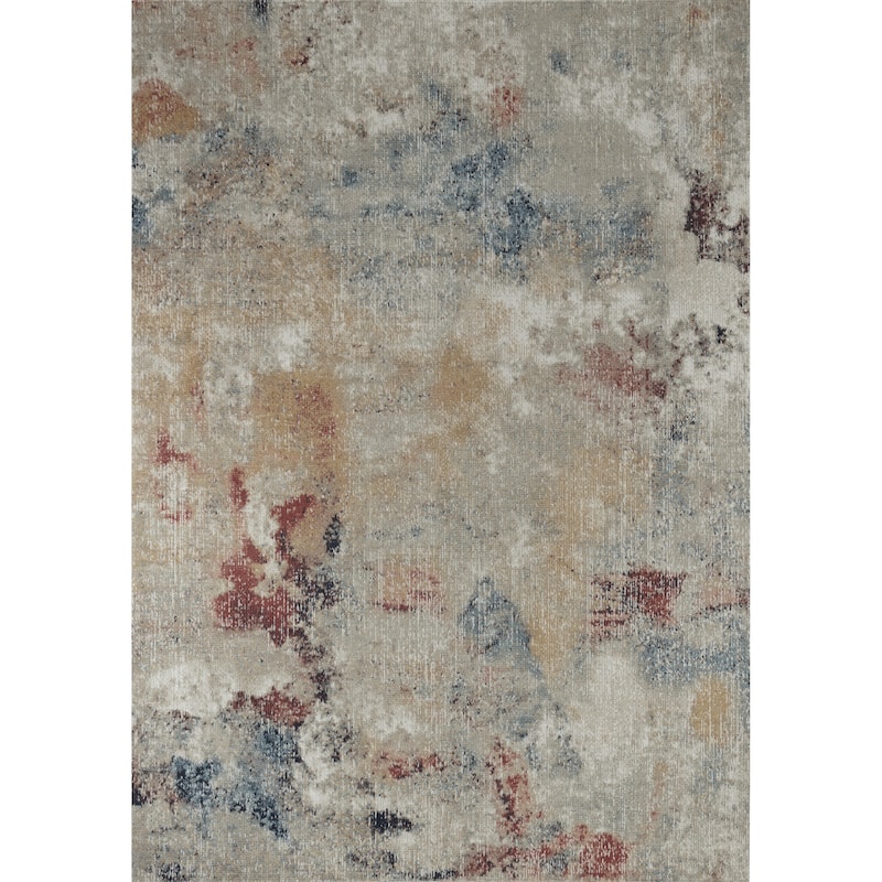 Trellis Beige, Cream, Yellow, Navy and Red Abstract Indoor/Outdoor Rug - 5'3" by  7'6''