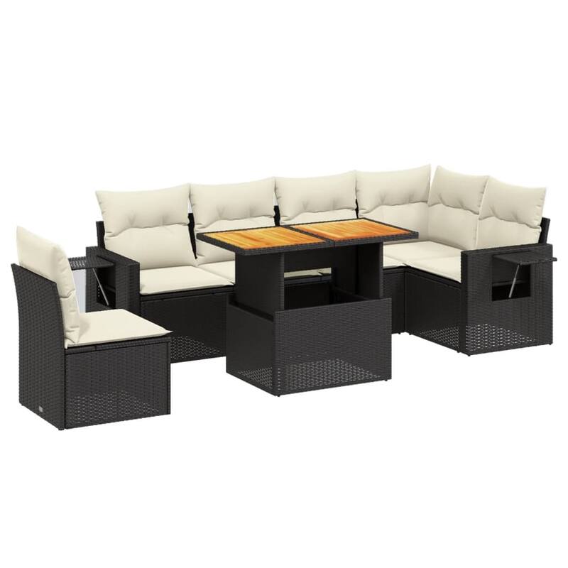 vidaXL Patio Sofa Set with Cushions Table and Lounge Sofas 7 Piece Poly Rattan - 21.7 x 39.4 x 28.7