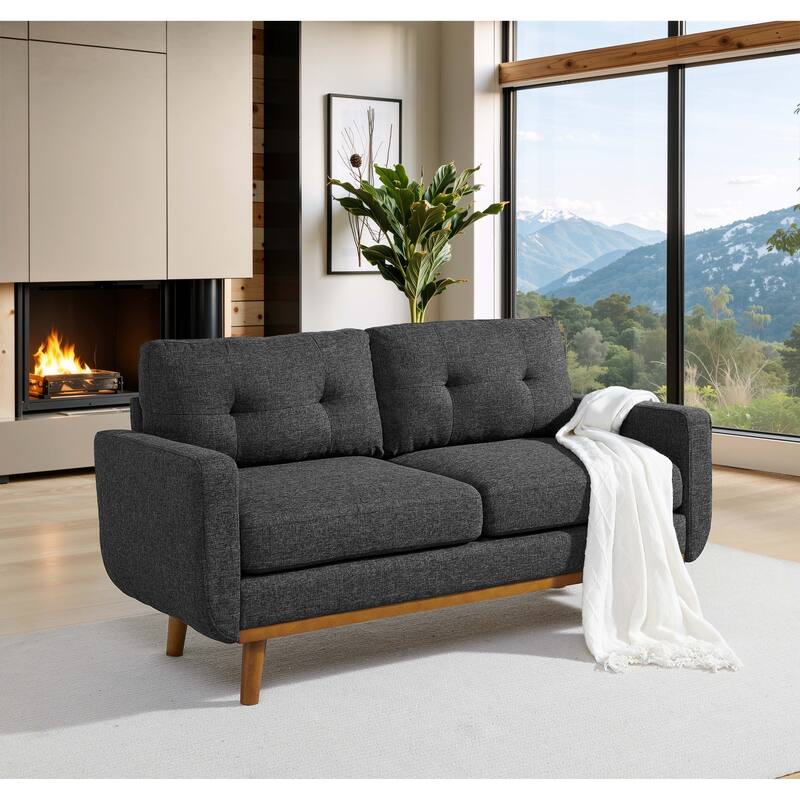 Anmytek Mid-Century Modern 67.7" Wide Tufted Upholstered Loveseat Sofa - Dark Gray