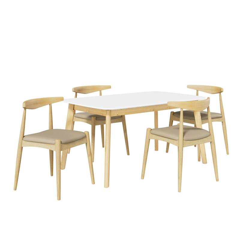 Christopher Knight Home - Modern 5-Piece Dining Set with 59" Rectangular Dining Table & Ergonomic Upholstered Dining Chairs