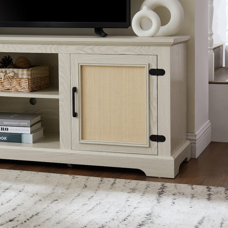 65 TV Stand with Rattan Accents and Ample Storage for 70 TVs