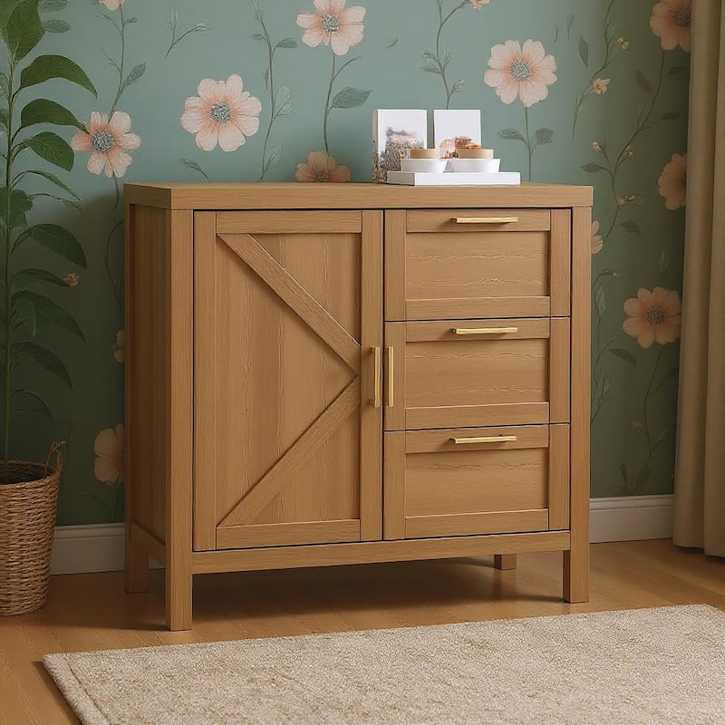 Wooden Storage Cabinet with 3 Drawers - Brown
