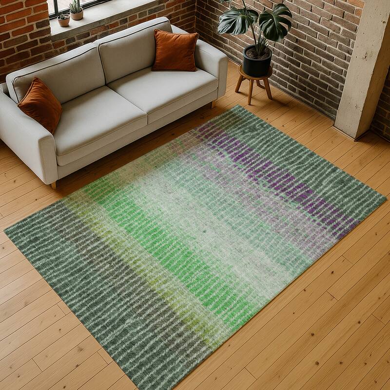 Machine Washable Indoor/ Outdoor Contemporary Stripes Chantille Rug
