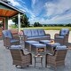 preview thumbnail 91 of 91, Outdoor Patio Furniture Set Brown Wicker Patio Conversation Seating Sets 11 Piece - Denim Blue