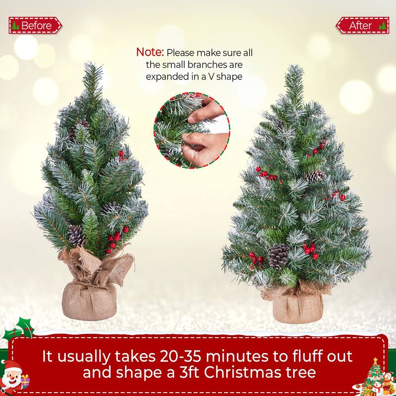 Yaheetech Set of 2 2ft/3ft Tabletop Christmas Trees with 35 Warm White LED Lights, Green