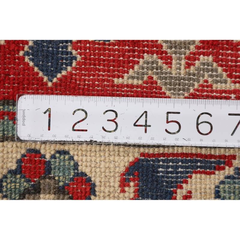 Oriental Kazak Accent Rug Hand-Knotted Geometric Red Wool Carpet - 2'10" x 3'11"