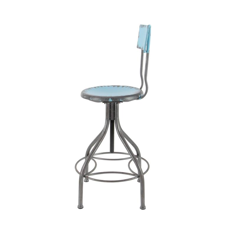 Metal Distressed Bar Stool with Gunmetal Legs and Backrest -Teal, Beige or Red - Roche River Decor