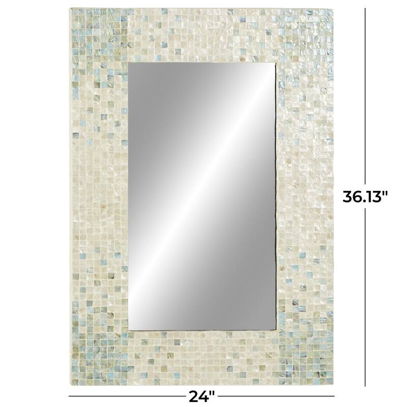 Cream Mother of Pearl Shell Handmade Mosaic Room Wall Mirror with Blue Corners