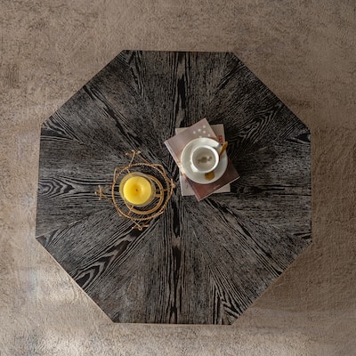 Wooden Coffee Table Center Table with 3D Texture, Geometric End Table Accent Table with Three-Dimensional Embossed Pattern