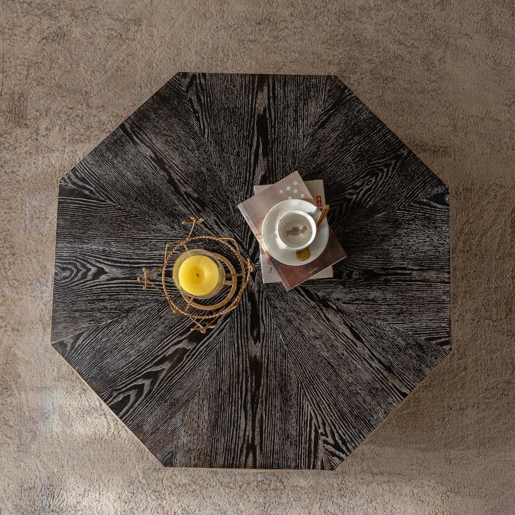 Wooden Coffee Table Center Table with 3D Texture, Geometric End Table Accent Table with Three-Dimensional Embossed Pattern