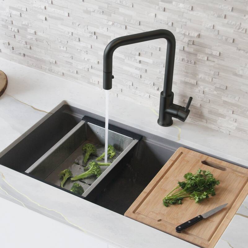 STYLISH Kitchen Sink Faucet Single Handle Pull Down Dual Mode in Stainless Steel - Faucet Height: 14 3/8" | Spout Height: 7 7/8"