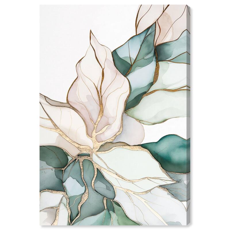 Pastel Leaves with Gold II Canvas by Art Remedy, Gallery Wrapped - 36" x 54"