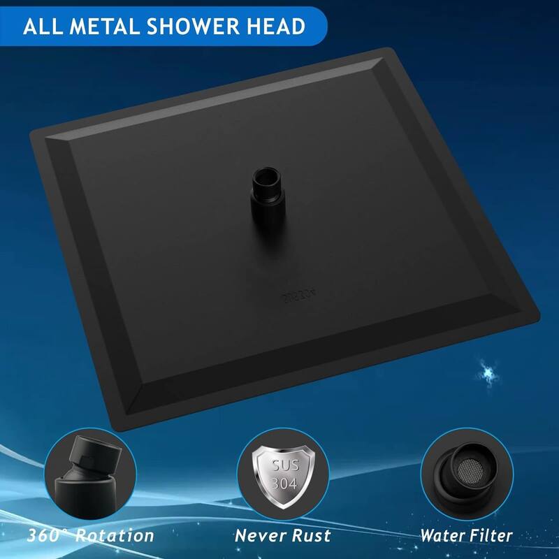 16 Inch Stainless Steel Rain Shower Head-Matte Black High Pressure Shower Head,Square Rainfall Showerhead-Ceiling or Wall Mount