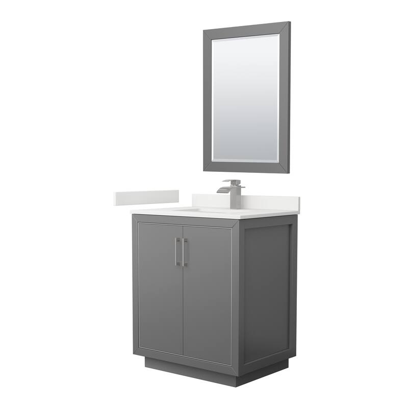 Icon 30-inch Single Vanity, Quartz Top, 24-inch Mirror - Dark Gray, Nickel Trim, White Quartz Top