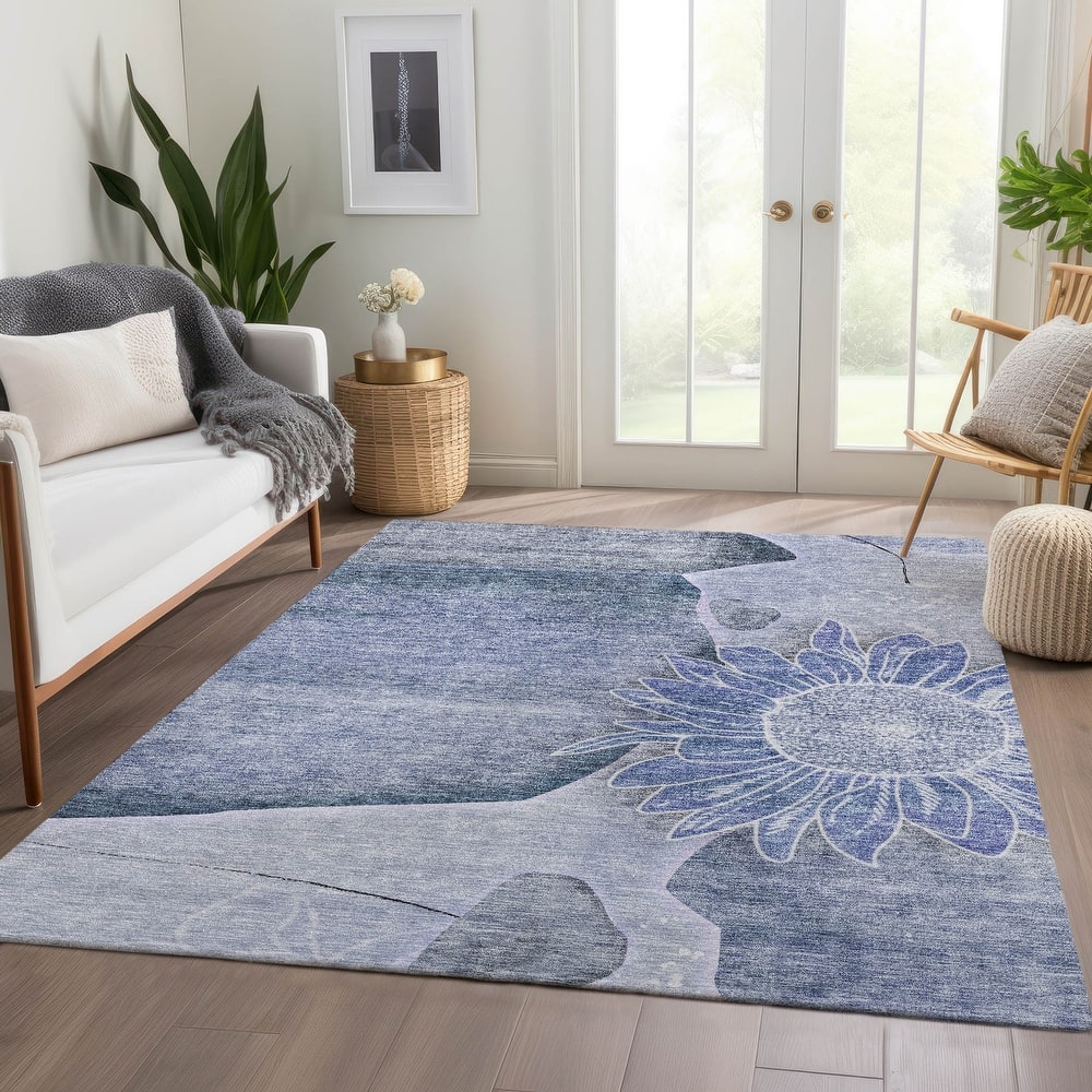 Machine Washable Indoor/ Outdoor Chantille Modern Sunflower Rug