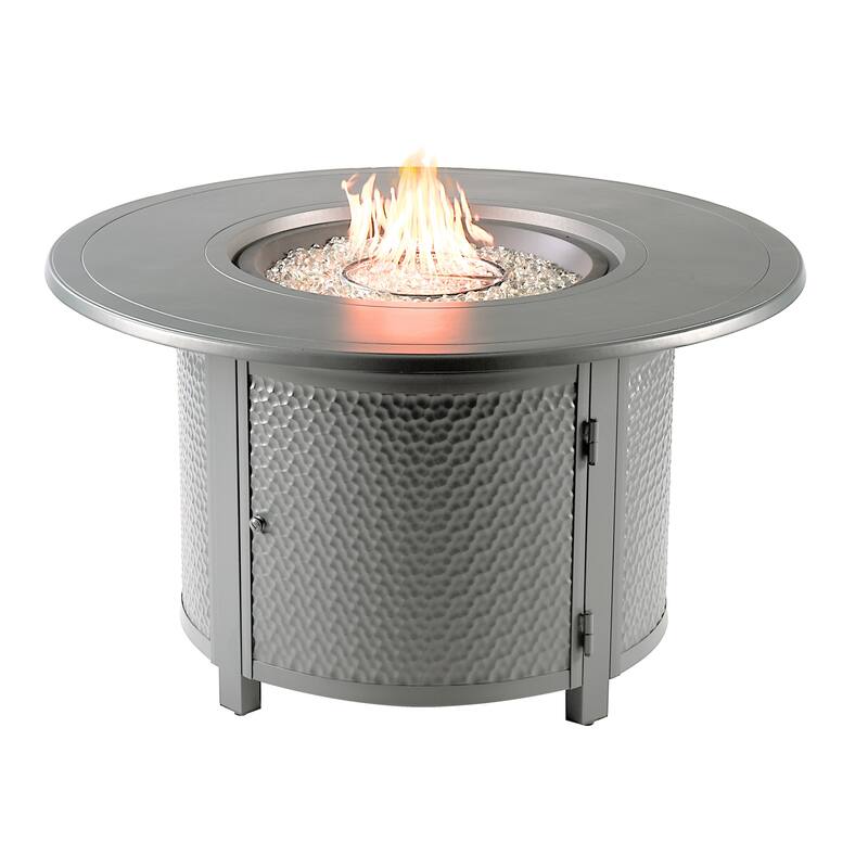 Round 44 in. x 44 in. Aluminum Propane Fire Pit Table with Glass Beads, Two Covers, Lid, 55,000 BTUs - N/A
