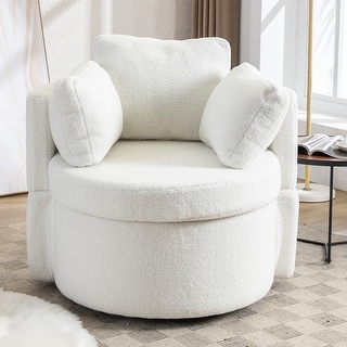 Teddy Fabric Swivel And Storage Chair Barrel Chair with 3 Throw Pillows ...