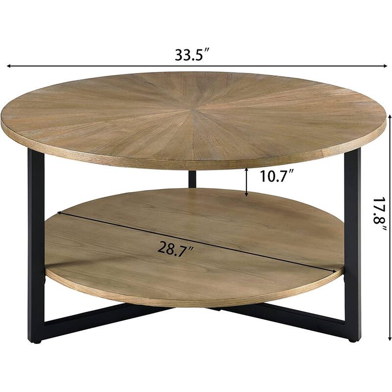 Round Coffee Table with Solid Wood Storage Circle Center Table