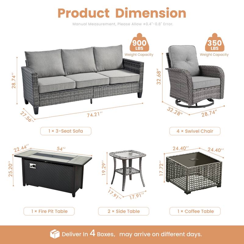 XIZZI Patio Wicker Furniture Conversation Set with Swivel Chairs