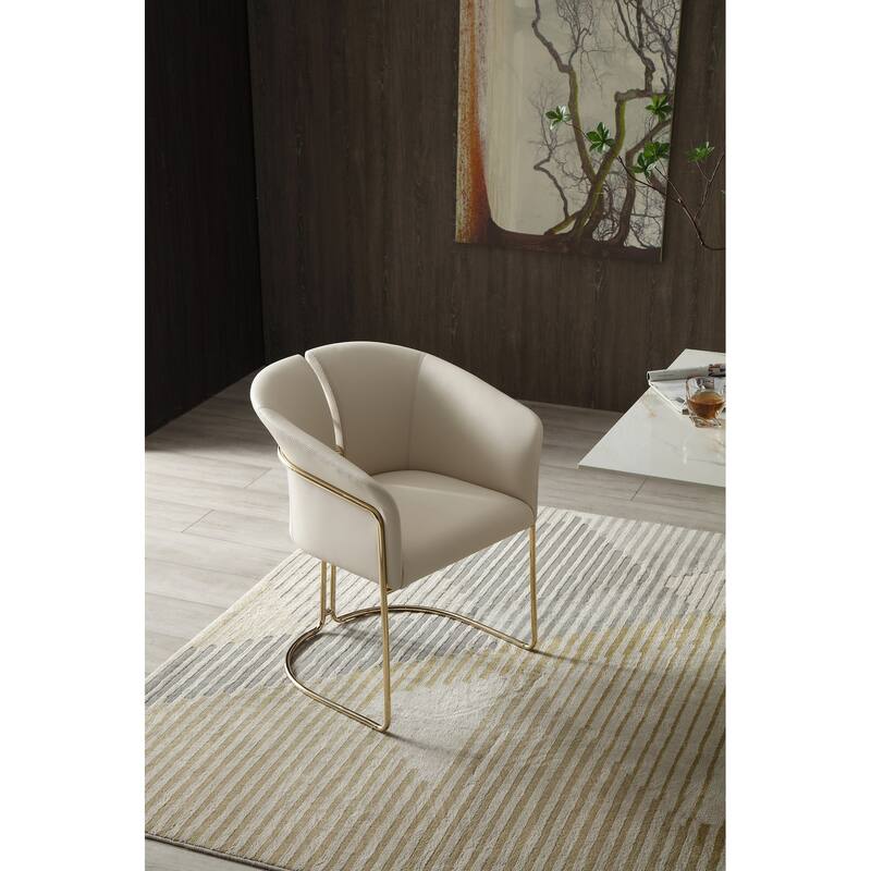 Modrest Renfew Modern Beige Vegan Leather & Champagne Gold Dining Chair