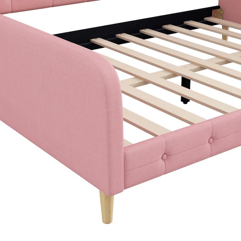 Queen Size Linen Upholstered Daybed with 4 Support Legs and Button-Tufted Design