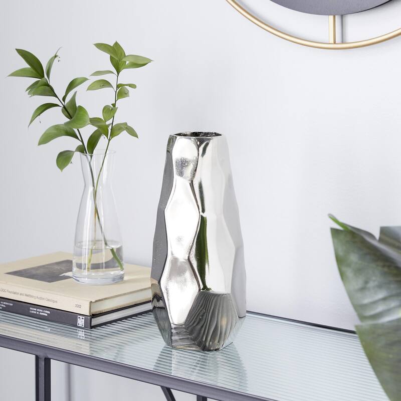 Aluminum Metal Geometric Decorative Vase - Silver - Roche River Decor