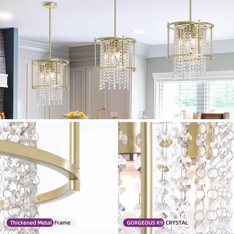 Round 4-Light Dining Room Crystal Light Chandelier Fixture for Kitchen Island Dining Room