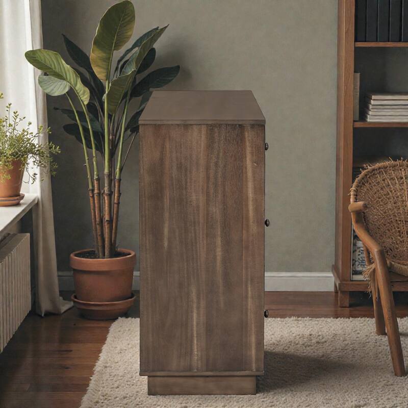 55'' Storage Cabinet with 7 Drawers and 2 Doors, Modern Sideboard with Adjustable Shelves for Living Room