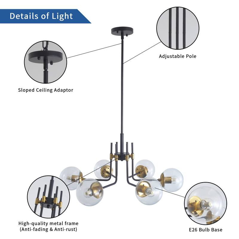 Mid-century Modern 6-Lights Glass Globe Sputnik Chandelier