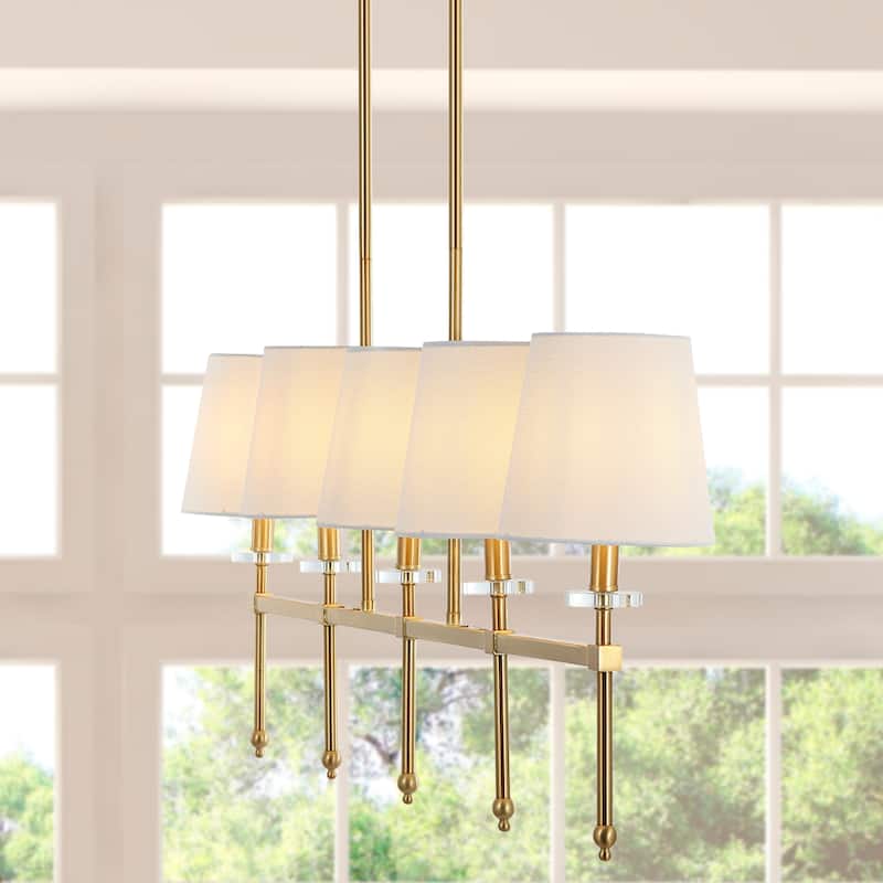 Olivia 38.5" 5-Light Modern Midcentury Iron Linear LED Pendant, Brass Gold by JONATHAN Y - 5 Light