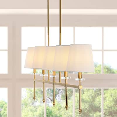 Olivia 38.5" 5-Light Modern Midcentury Iron Linear LED Pendant, Brass Gold by JONATHAN Y - 5 Light