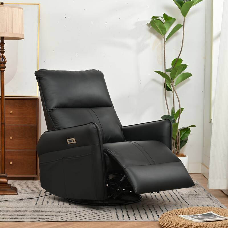 Power 270° Swivel Rocker Recliner Chair with USB Ports, Electric PU Small Recliners for Small Spaces