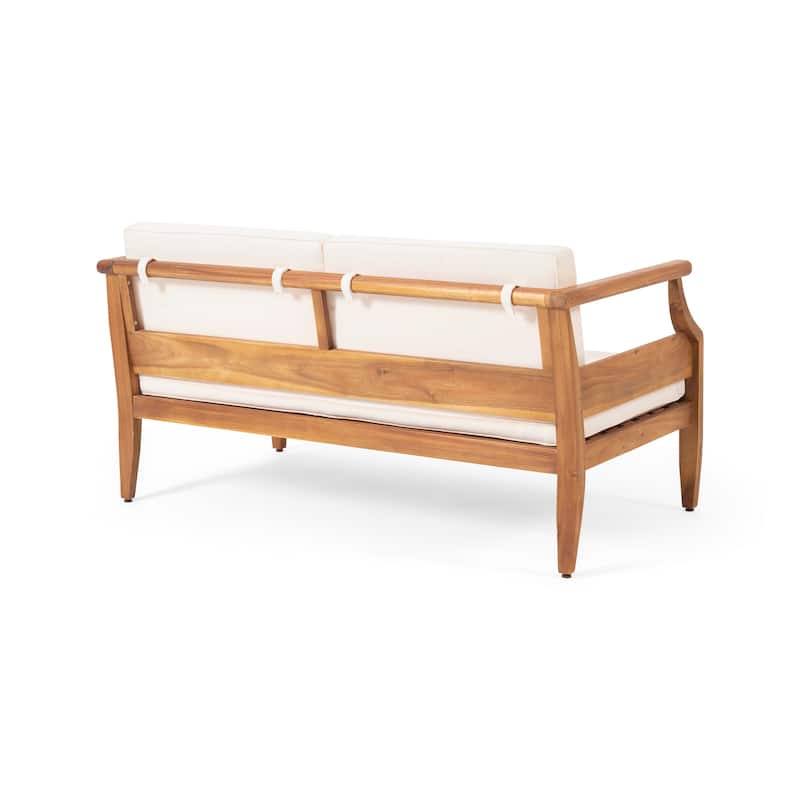 Aston Outdoor Mid-Century Modern Cushioned Acacia 4-seat Chat Set by Christopher Knight Home
