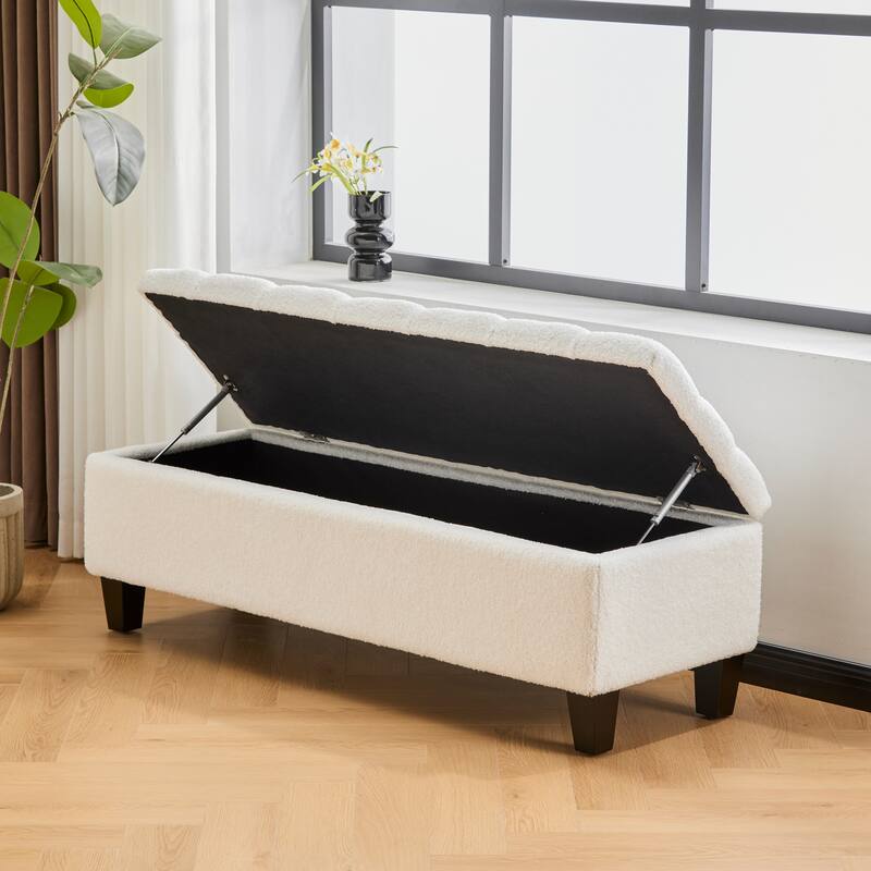 Window Bench Indoor Bench with Wood Legs, Modern Dining Bench Accent Bench Storage Bench White Ottoman - White